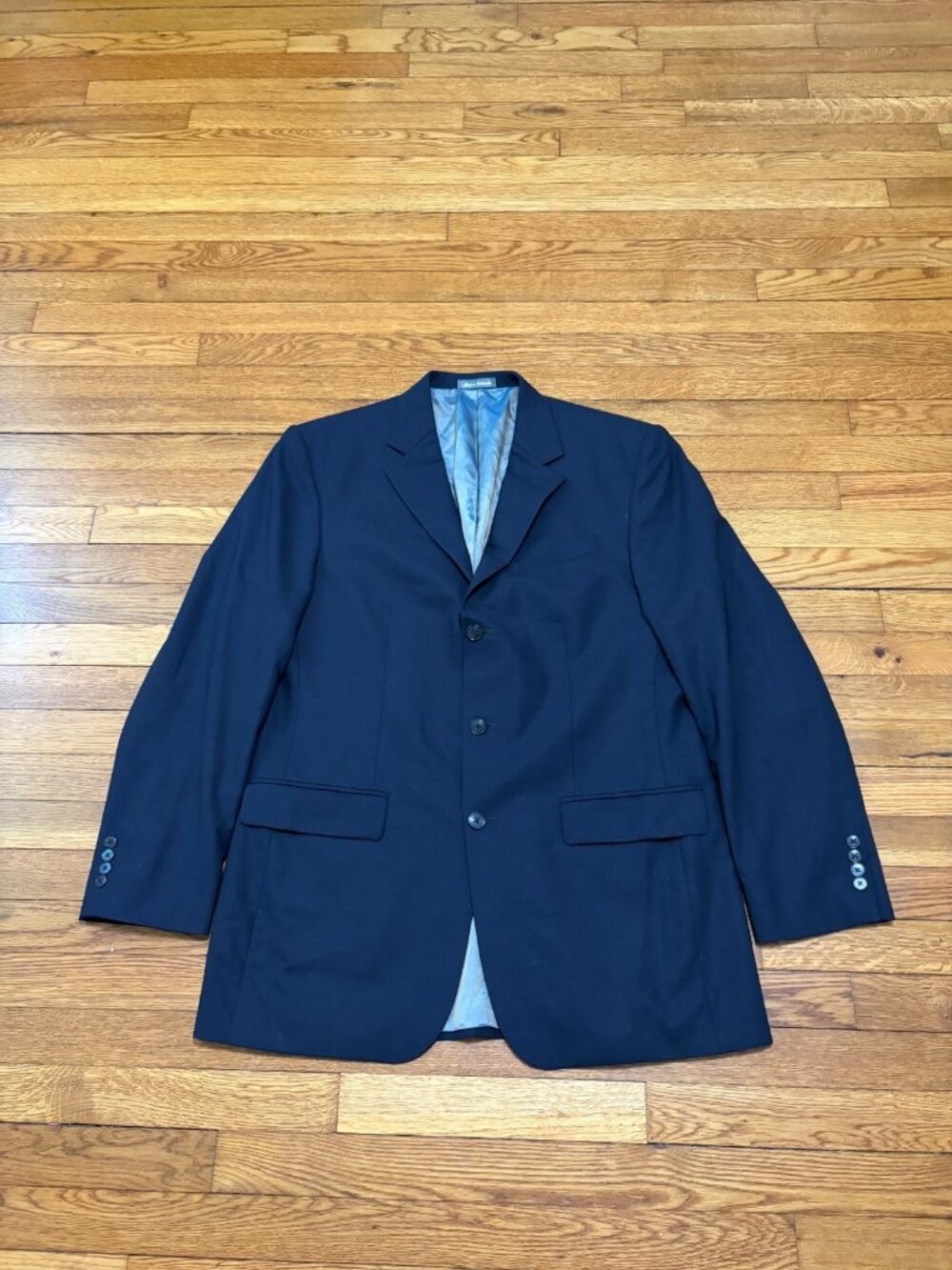 Oscar De La Renta Mens Blazer Jacket Sz 42L Navy Blue 3 Button Wool Sport Coat